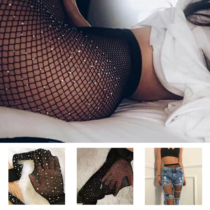Fishnet Stocking Women - Meia-calça Feminina de Rede com Strass